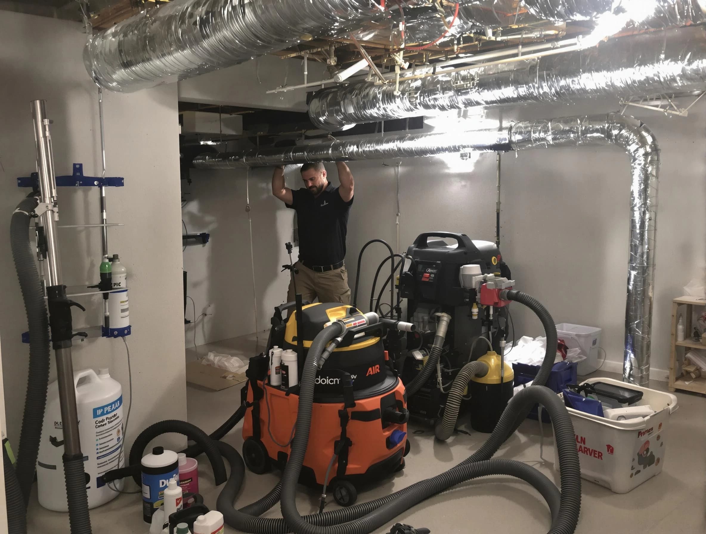 Emporia Air Duct Cleaning specialist performing professional mold removal from air ducts using safety equipment in Emporia