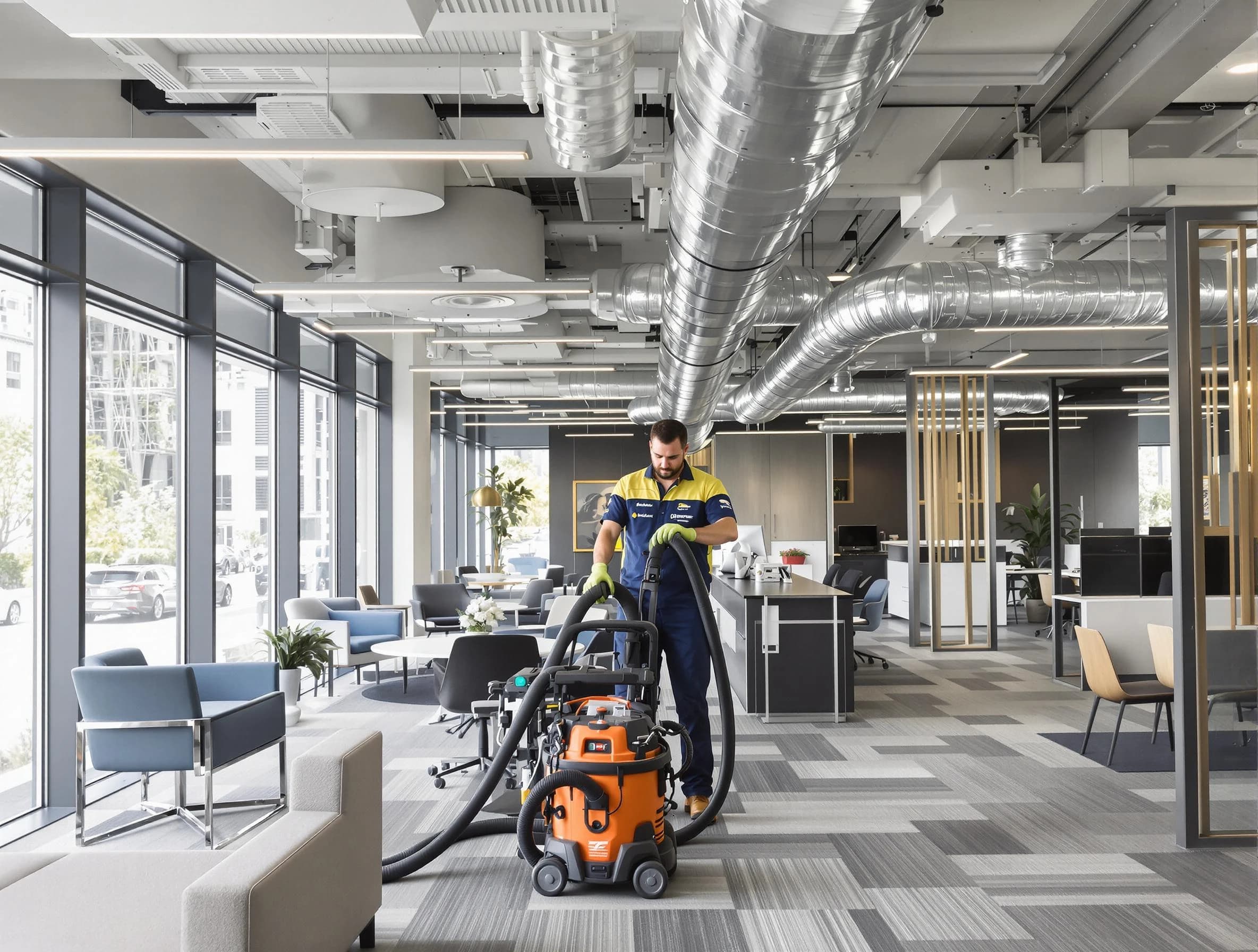 Emporia Air Duct Cleaning team performing thorough commercial duct cleaning at a Emporia business center