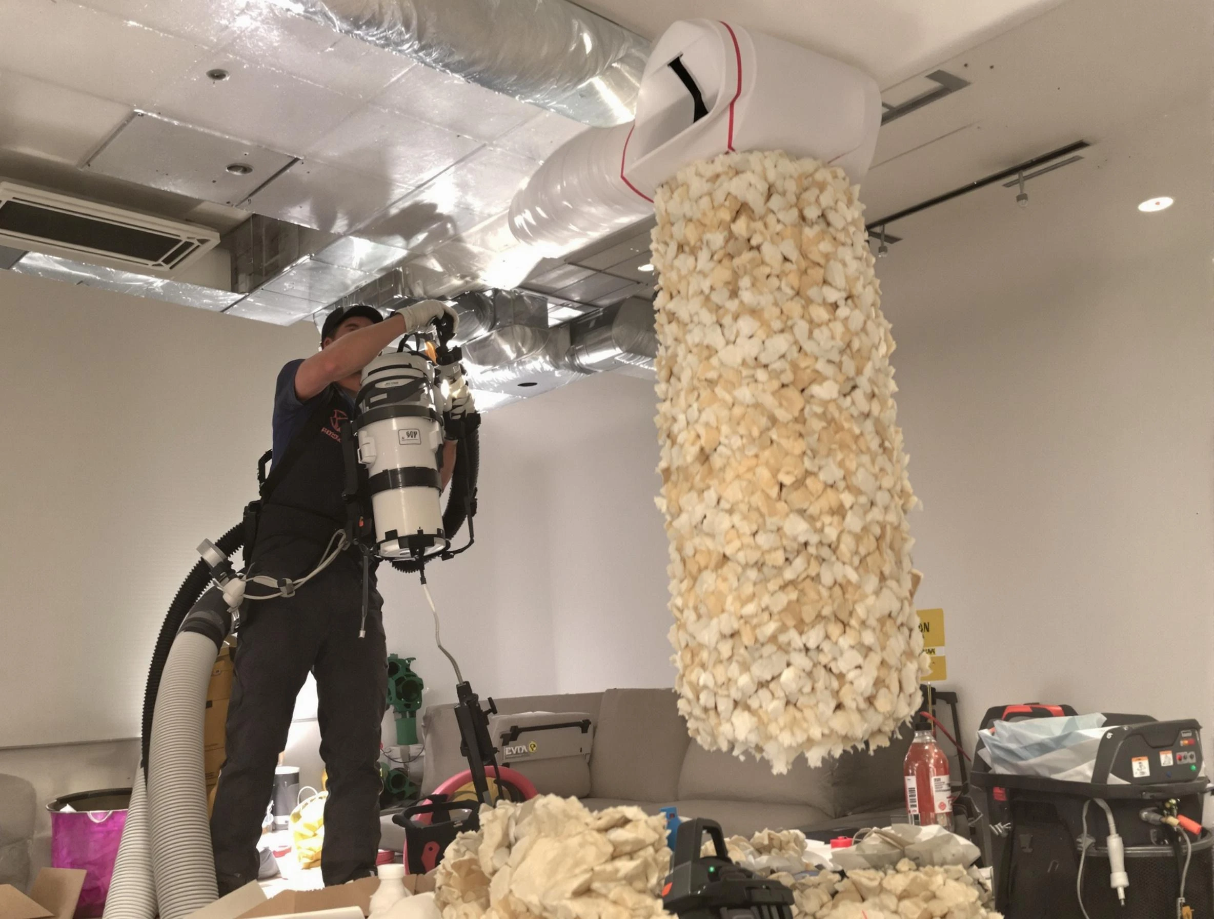 Emporia Air Duct Cleaning technician performing precision vacuum insulation removal in a residential property in Emporia